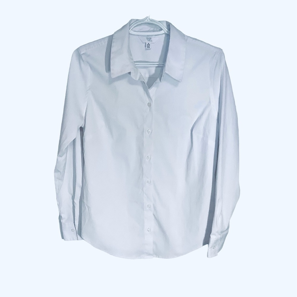 TIME & TRU WOMENS WHITE COLLARD BUTTON DOWN LONG SLEEVE BLOUSE / Size Small